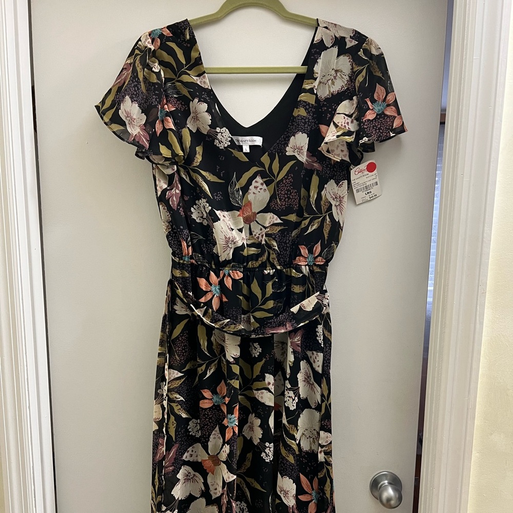 Clearance‼️ NEW Black Flower Midi Dress New with Tag Never Used Before Size L
